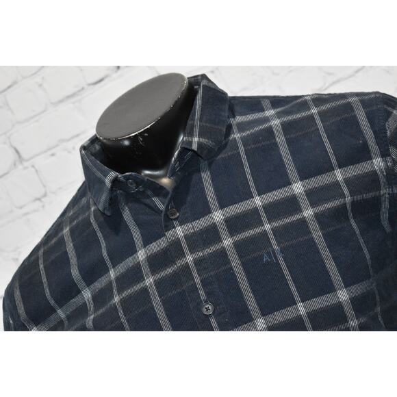 Armani Exchange Dress Shirt Mens Size XL Blue Plaids 100% Long Sleeve - Picture 1 of 6